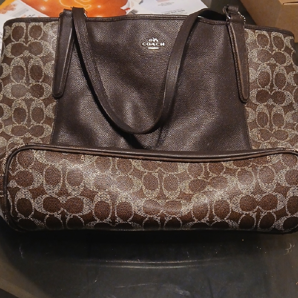 Coach Dark Brown and Tan Signature Tote